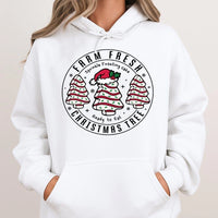 Retro Holiday Cake Graphic Sweatshirt, Farm Fresh Christmas Tree Cake Hoodie, Christmas Tree Dessert Hooded Pullover, Xmas Winter Present