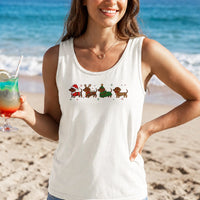 Wiener Dog Santa Hat Tank, Christmas Dachshund Tank Top, Holiday Dog Lover Sleeveless Tee, Retro Xmas Dachshund Tank Top, Dog Mom Xmas Present