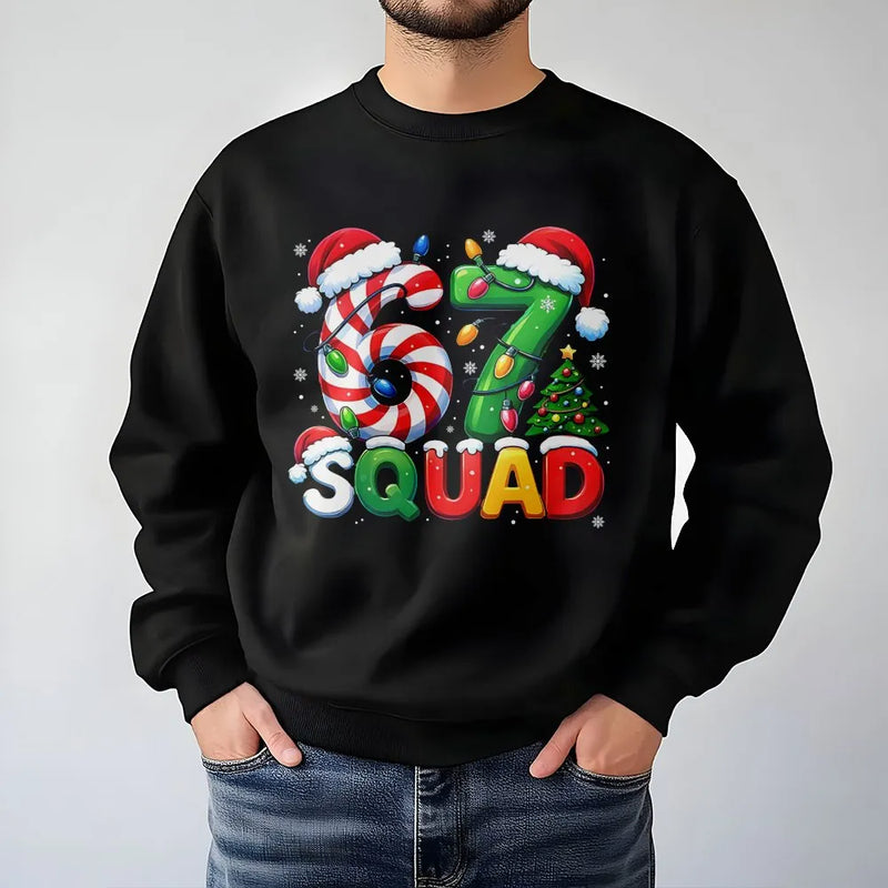 Candy Cane Number Holiday Crewneck, 67 Squad Christmas Sweatshirt, Matching Family Xmas Sweater, Festive Group Pullover Sweatshirt