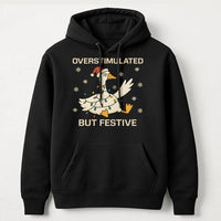 Christmas Lights Graphic Hoodie, Overstimulated but Festive Goose Hoodie, Neurodivergent Holiday Sweatshirt, Humorous Xmas Pullover Hoodie