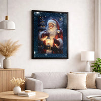 Vintage Christmas Wall Art, Santa Claus Forest Canvas Art, Winter Lantern Santa Print, Holiday Season Decor, Printable Digital Download File
