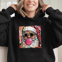 Humorous Cool Santa Hooded Sweatshirt, Bubble Gum Santa Claus Hoodie, Retro Christmas Santa Hoodie, Graphic Holiday Pullover Sweatshirt