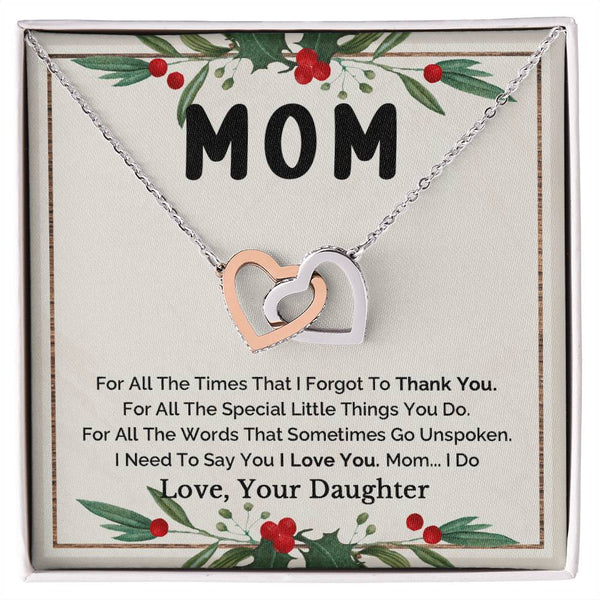 Cubic Zirconia Pendant, Mother Daughter Interlocking Hearts Necklace, Surgical Steel Mom Necklace, Christmas Birthday Keepsak