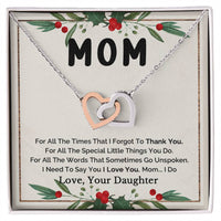 Cubic Zirconia Pendant, Mother Daughter Interlocking Hearts Necklace, Surgical Steel Mom Necklace, Christmas Birthday Keepsake Present for Her