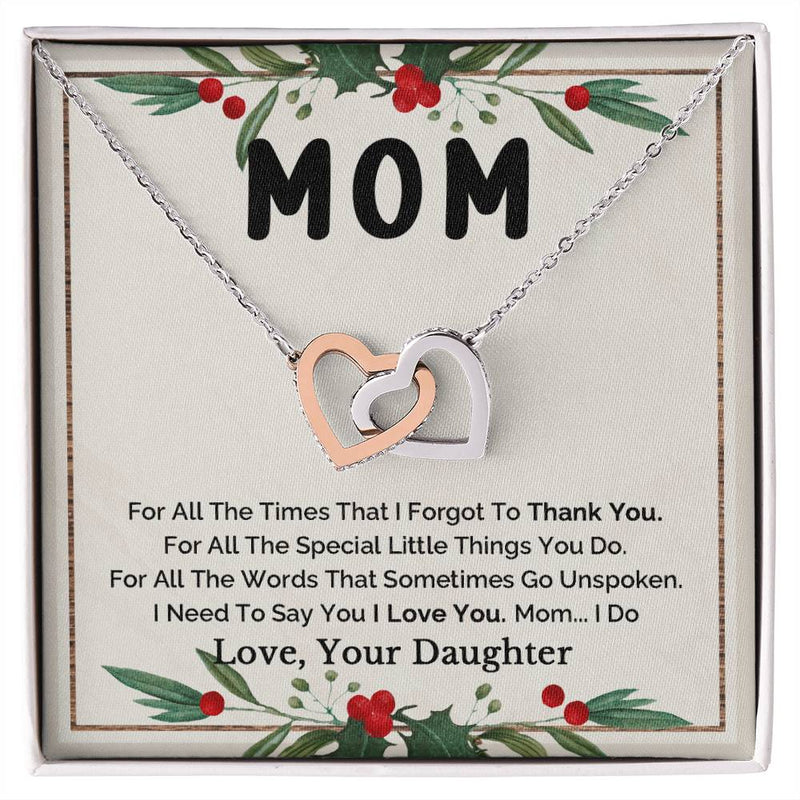 Cubic Zirconia Pendant, Mother Daughter Interlocking Hearts Necklace, Surgical Steel Mom Necklace, Christmas Birthday Keepsake Present for Her
