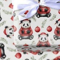 Adorable Bear Holiday Gift Wrap, Santa Hat Panda Christmas Wrapping Paper, Watercolor Christmas Panda Wrapping Paper, Winter Animal Present Wrap
