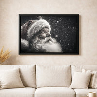 Black and White Snowy Portrait Canvas Print, Vintage Santa Claus Canvas Art, Festive Christmas Wall Canvas, Holiday Home Decor Present