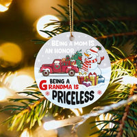 Snowman Red Truck Christmas Ornament, Being a Grandma Is Priceless Ornament, Grandma Ceramic Keepsake Ornament, Holiday Present for Grandma