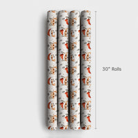 Adorable Woodland Animal Gift Wrap, Watercolor Fox Christmas Wrapping Paper, Santa Hat Winter Fox Wrapping Paper, Festive Holiday Gift Wrap Roll