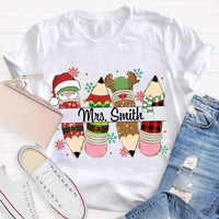 Custom Name Pencil Snowflake Shirt, Personalized Christmas T-Shirt, Teacher Holiday Graphic Tee, Custom Xmas T-Shirt, Holiday Season Present