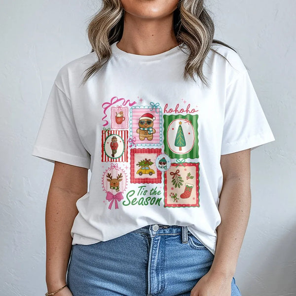 Festive Reindeer Holiday Shirt, Adorable Gingerbread Christmas T-Shirt, Retro Xmas Collage Graphic Tee, Holiday Season Party 