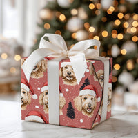 Dog Santa Hat Holiday Gift Wrap, Goldendoodle Christmas Wrapping Paper, Adorable Puppy Xmas Wrapping Paper, Dog Lover Winter Gift Wrap Roll