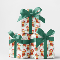 Watercolor Santa Hat Animal Wrap, Christmas Giraffe Gift Wrapping Paper, Adorable Holiday Present Paper Roll, Safari Animal Xmas Wrap Paper