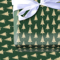 Forest Green Holiday Gift Wrap Roll, Gold Pine Tree Christmas Wrapping Paper, Winter Tree Wrapping Paper, Festive Xmas Gift Wrapping Paper