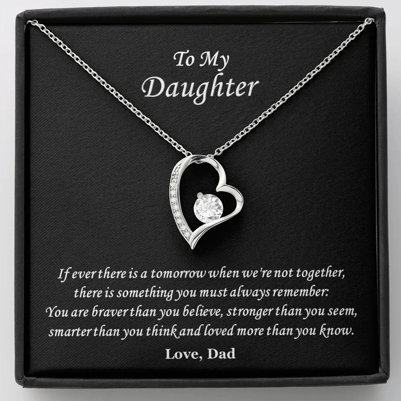 Daughter Necklace, Forever Love Heart Necklace, 14K White Gold Finish Pendant Necklace, Cubic Zirconia Jewelry, Christmas Present for Daughter