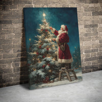Nostalgic Christmas Canvas Print, Vintage Santa Claus Canvas Wall Art, Retro Holiday Tree Canvas Art, Festive Winter Wall Decor, Xmas Present
