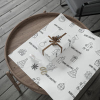 Coloring Book Style Gift Wrap, Holiday Icons Wrapping Paper, Merry Christmas Wrapping Paper, Festive Gift Wrap, Adorable Holiday Paper Roll