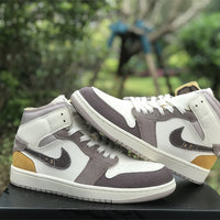 Mid Top Sneakers, White Brown Colorway, Lace Up Design, Casual Gift for Sneaker Fans