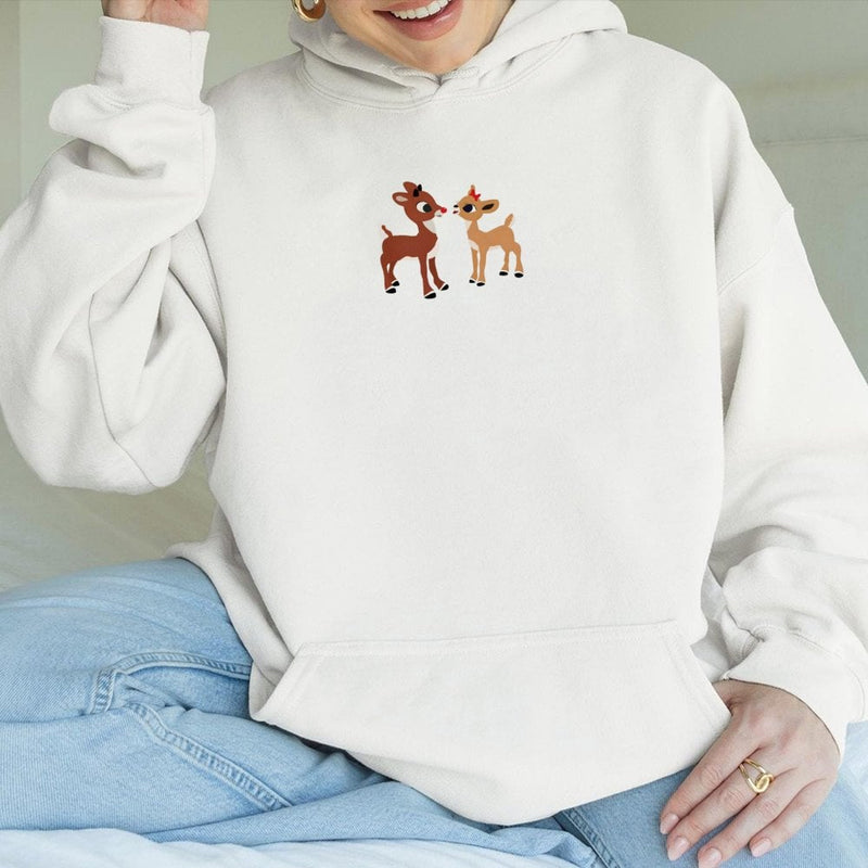 Minimalist Holiday Hooded Sweatshirt, Reindeer Couple Christmas Hoodie, Adorable Xmas Winter Pullover, Matching Couple Christmas Sweater Present