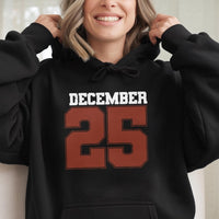 Retro Varsity Holiday Sweatshirt, December 25 Christmas Hoodie, Vintage 25 Number Hooded Pullover, Comfy Xmas Winter Hoodie, Holiday Fan Present