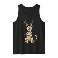 Reindeer Antlers Husky Dog Tank, Husky Christmas Lights Tank Top, Humorous Christmas Dog Sleeveless Tee, Holiday Pet Lover Present, Xmas Tank
