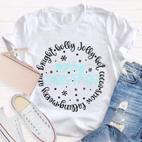 Merry and Bright Snow Falling Tee, Holly Jolly Hot Cocoa Shirt, Adorable Christmas Graphic T-Shirt, Comfy Winter Holiday Shirt, Xmas Present Tee