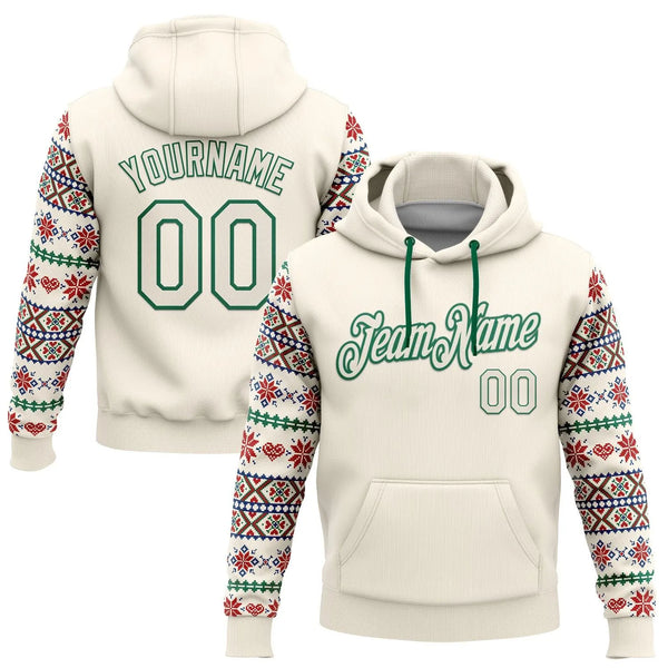 Holiday Sleeve Pattern Hoodie, Custom Christmas Fair Isle Pullover Hoodie, Stitched Name Number Sweatshirt Hoodie, Sports Fan