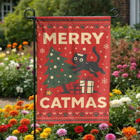 Humorous Black Cat Christmas Garden Flag, Merry Catmas Garden Flag, Holiday Kitten Garden Flag, Winter Xmas Yard Banner, Cat Lover Present