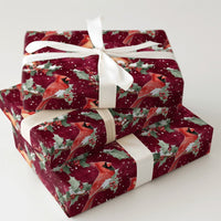 Burgundy Holly Berry Gift Wrap, Winter Cardinal Christmas Wrapping Paper, Watercolor Bird Holiday Wrapping Paper, Nature Festive Gift Wrap