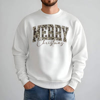 Varsity Lettering Camo Crewneck, Merry Christmas Camo Sweatshirt, Hunting Xmas Camo Sweatshirt, Festive Outdoor Holiday Sweatshirt Present