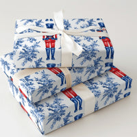 Blue Toile Floral Gift Wrap, Nutcracker Wrapping Paper, Watercolor Nutcracker Soldier Wrapping Paper, Christmas Holiday Present Gift Wrap