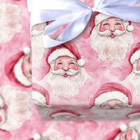 Watercolor Santa Face Gift Wrap, Pink Santa Claus Wrapping Paper, Adorable Pastel Christmas Wrapping Paper, Whimsical Holiday Gift Wrap Roll