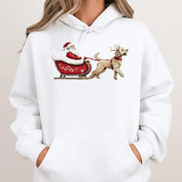 Doodle Santa Sleigh Graphic Sweatshirt, Goldendoodle Christmas Hoodie, Adorable Dog Mom Holiday Pullover, Winter Dog Lover Hooded Sweatshirt