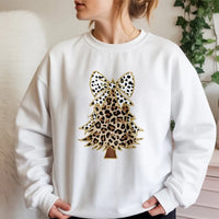 Trendy Holiday Bow Sweatshirt, Leopard Christmas Tree Sweatshirt, Adorable Xmas Tree Sweatshirt, Preppy Winter Pullover, Womens Christmas Present