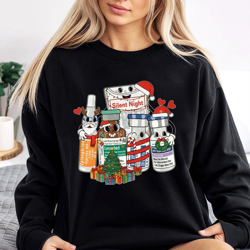 Adorable ICU Nurse Sweatshirt, Silent Night Nurse Christmas Sweatshirt, Medical Vial Holiday Sweatshirt, Healthcare Worker Crewneck Xmas Present