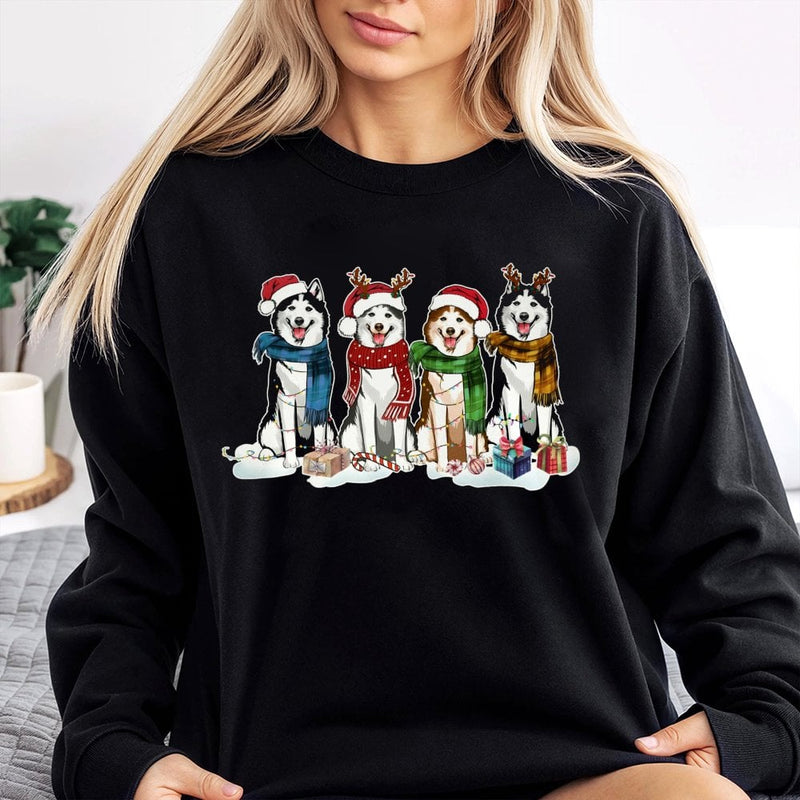 Adorable Festive Dog Lover Sweater, Husky Christmas Sweatshirt, Winter Siberian Husky Holiday Crewneck, Christmas Dog Owner Pullover Present
