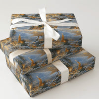 Lighthouse Christmas Gift Wrap, Snowy Coastal Village Wrapping Paper, Nautical Winter Wrapping Paper Roll, Holiday Seaside Present Paper