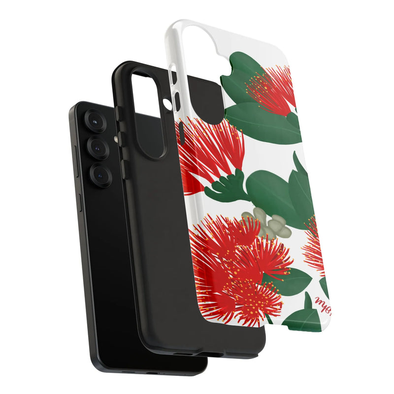 New Zealand Christmas Tree Phone Cover, Pohutukawa Flower Samsung Case, Red Botanical Floral Phone Case, Dual Layer Tough Kiwi Present