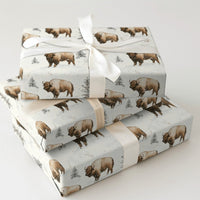 Snowy Buffalo Gift Wrap, Winter Bison Wrapping Paper, Watercolor Forest Present Paper, Rustic Bison Gift Wrap Roll, Holiday Christmas Paper