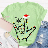 ASL Snowflake Holiday Lights Shirt, Sign Language Christmas T-Shirt, Deaf Community Graphic Tee, ASL Christmas Tee