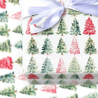 Red and Pink Holiday Gift Wrap, Watercolor Christmas Tree Wrapping Paper, Artistic Winter Tree Wrapping Paper, Festive Xmas Wrapping Paper