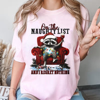 On the Naughty List and I Regret Nothing Shirt, Humorous Raccoon Christmas Shirt, Retro Holiday Animal Tee, Adorable Christmas Graphic T-Shirt