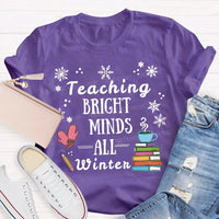 Winter Holiday Educator Shirt, Snowflake Teaching Bright Minds Teacher Christmas T-Shirt, Teacher Christmas Lights Tee, Holiday T-Shirt