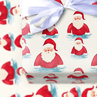 Coastal Christmas Gift Wrap, Swimming Santa Wrapping Paper, Watercolor Santa Wrapping Paper, Holiday Gift Wrap, Fun Beach Xmas Wrap