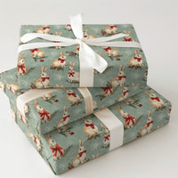 Woodland Rabbit Holiday Gift Wrap, Vintage Christmas Bunny Wrapping Paper, Sage Green Winter Wrapping Paper, Rustic Holiday Gift Wrap Roll