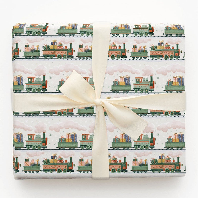 Steam Engine Holiday Gift Wrap, Vintage Christmas Train Wrapping Paper, Nostalgic Toy Train Wrapping Paper, Festive Kids Gift Wrap Roll