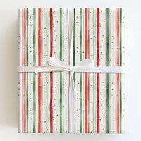 Red Green Gold Dot Gift Wrap, Watercolor Stripe Christmas Wrapping Paper, Elegant Holiday Wrapping Paper, Festive Winter Gift Wrap Roll