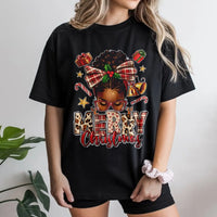 Afrocentric Holiday Woman T-Shirt, African American Merry Christmas T-Shirt, Melanin Queen Xmas Graphic Tee, Festive Black Holiday Shirt