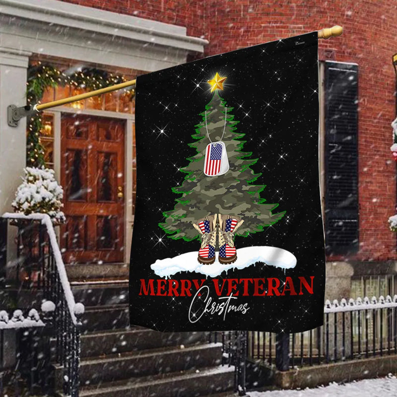Patriotic Military Lawn Flag, Merry Veteran Christmas Garden Flag, Double-Sided Holiday Yard Decor, Veterans Day Armed Forces Present Flag