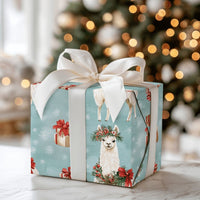Festive Holiday Llama Gift Wrap, Christmas Llama Wrapping Paper, Adorable Animal Wreath Llama Wrapping Paper, Winter Snowflakes Gift Wrap Roll